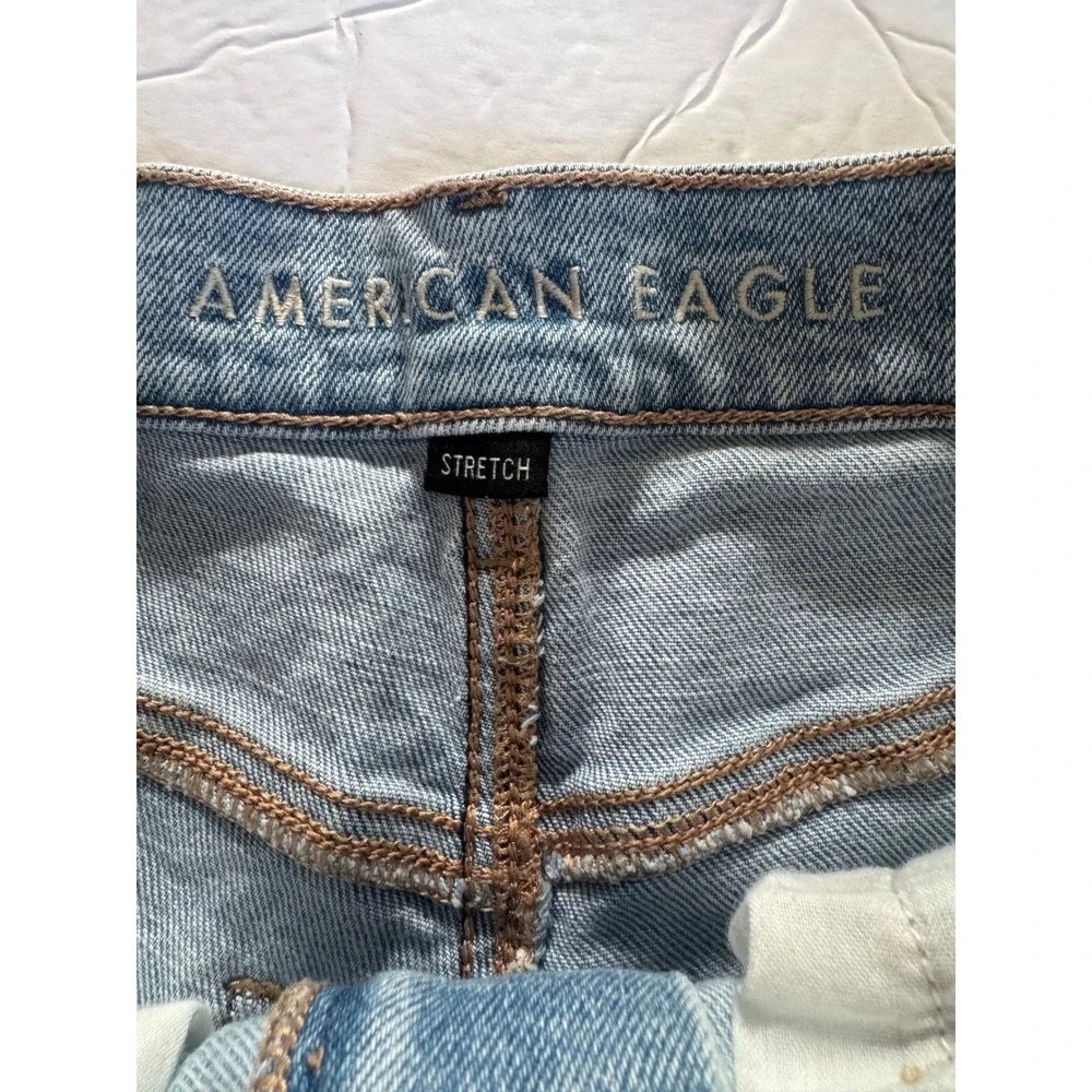American Eagle Denim Shorts Womens 4 Light Blue High Rise Frayed Hem Stretch